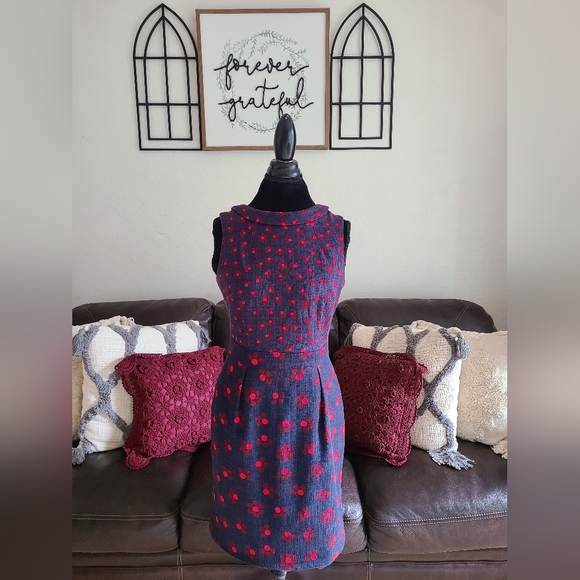 BODEN Martha Shift Sleeveless Knee-Length Polka Dot Dress Size US 8R Navy/Red - Picture 2 of 13